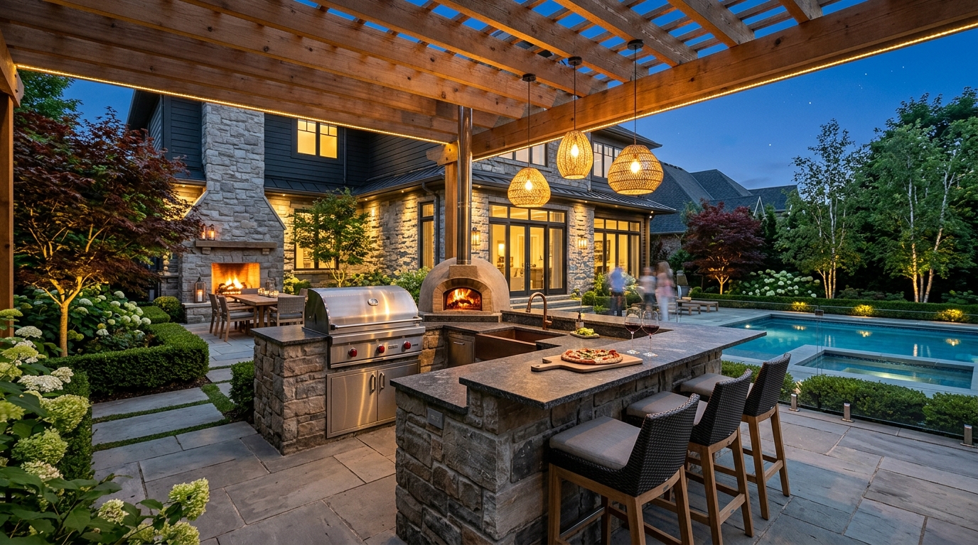 Luxury outdoor kitchen and lounge patio
